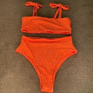 Orange polka dot bikini, tie-able straps